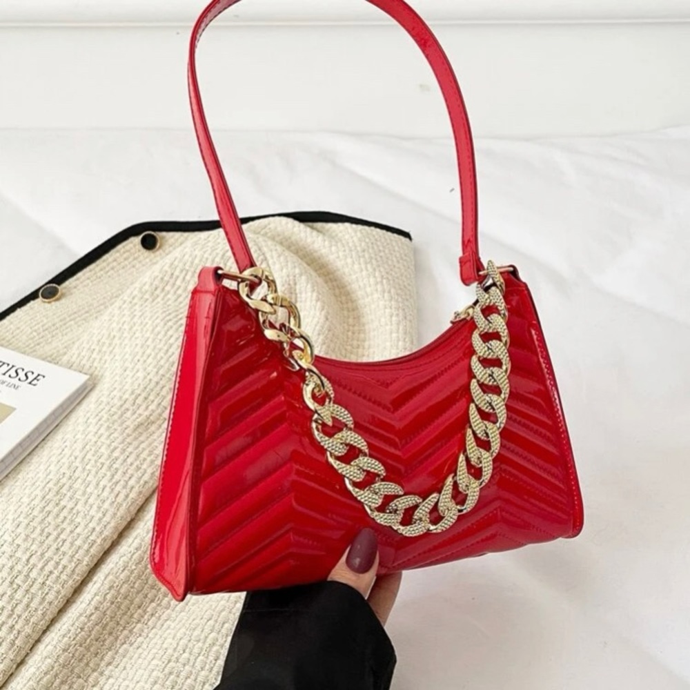 Women Handbag Baguette Red Purse